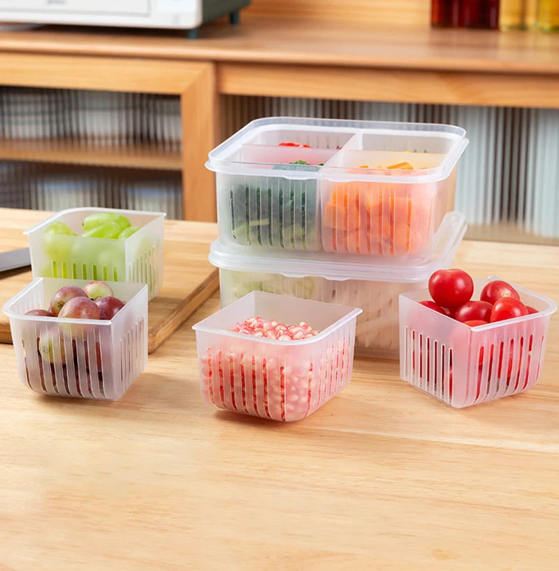 4 Grids Refrigerator Storage Box Food Vegetable Fruit Storage Box Fridge Organizer Drain Basket Meat Onion Ginger Clear Crisper