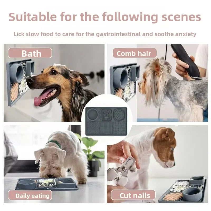 6-in-1 Silicone Rubber Slow Feeder Dog Bowl Set Pet Licking Pads, Pet Food Utensils Non-Slip Lick Mat & Water Bowl for Cats/Dogs