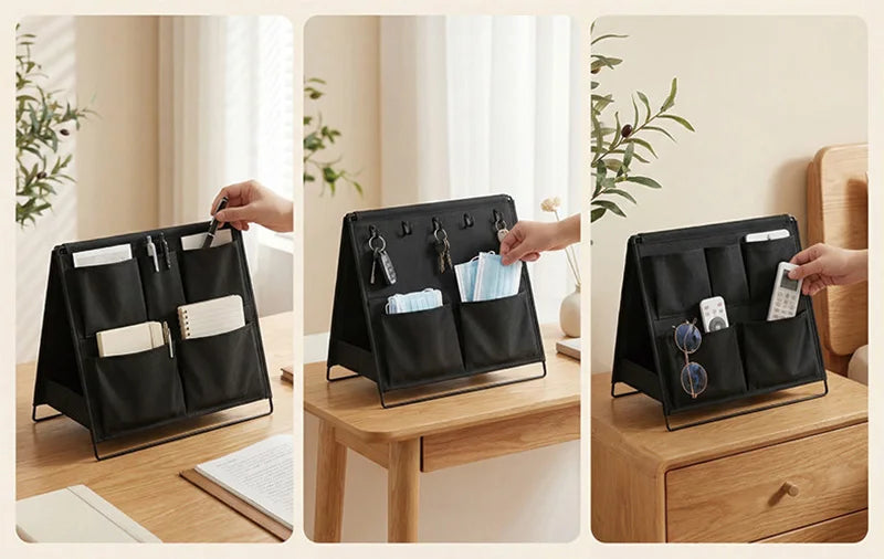 1pc Office Desk Storage Rack Multi-pocket Item Organizer Pen Holder Desktop Neat Foldable Storage Pocket Save Space