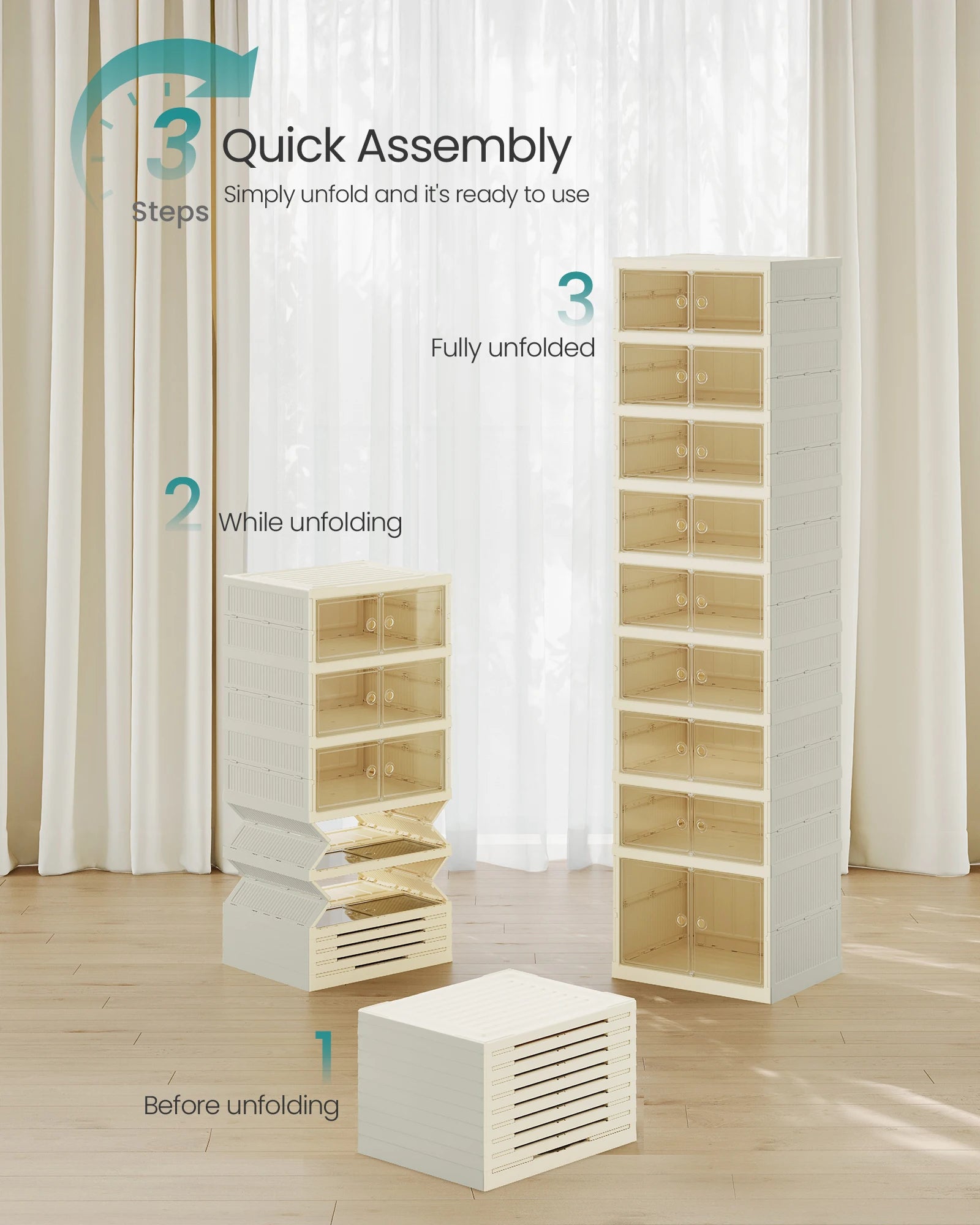 SONGMICS Foldble Shoe Storage Organizer for Closet, Stackable Sneaker Cabinet with Magnetic Door, Large Plastic Container Bins f