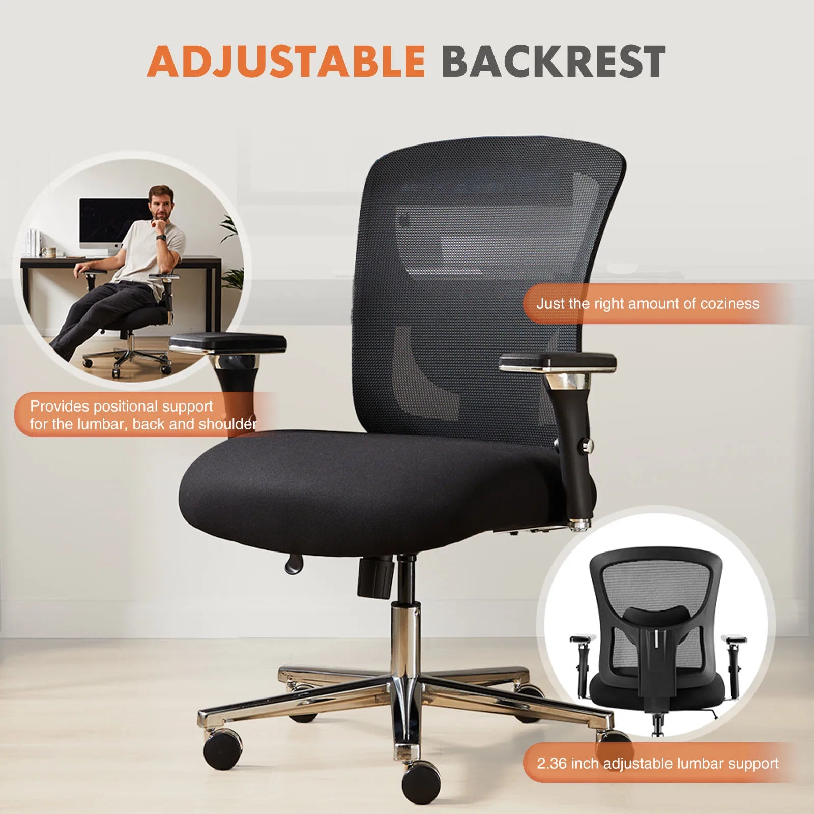 JHK 500lbs Heavy Duty Mesh Backrest Lumbar Support Office Chair Ergonomic Adjustable Height 4D Armrest Gaming Chairs for Home
