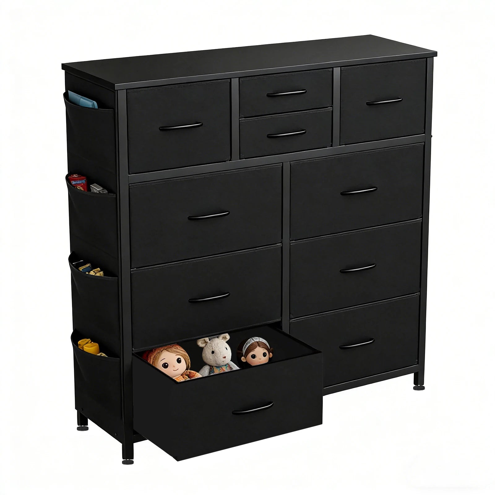 JHK Living Room 10 Fabric Drawers With Side Bag Cabinet Storage Organizer Cabinet Steel Frame Assembly Closet For Furniture