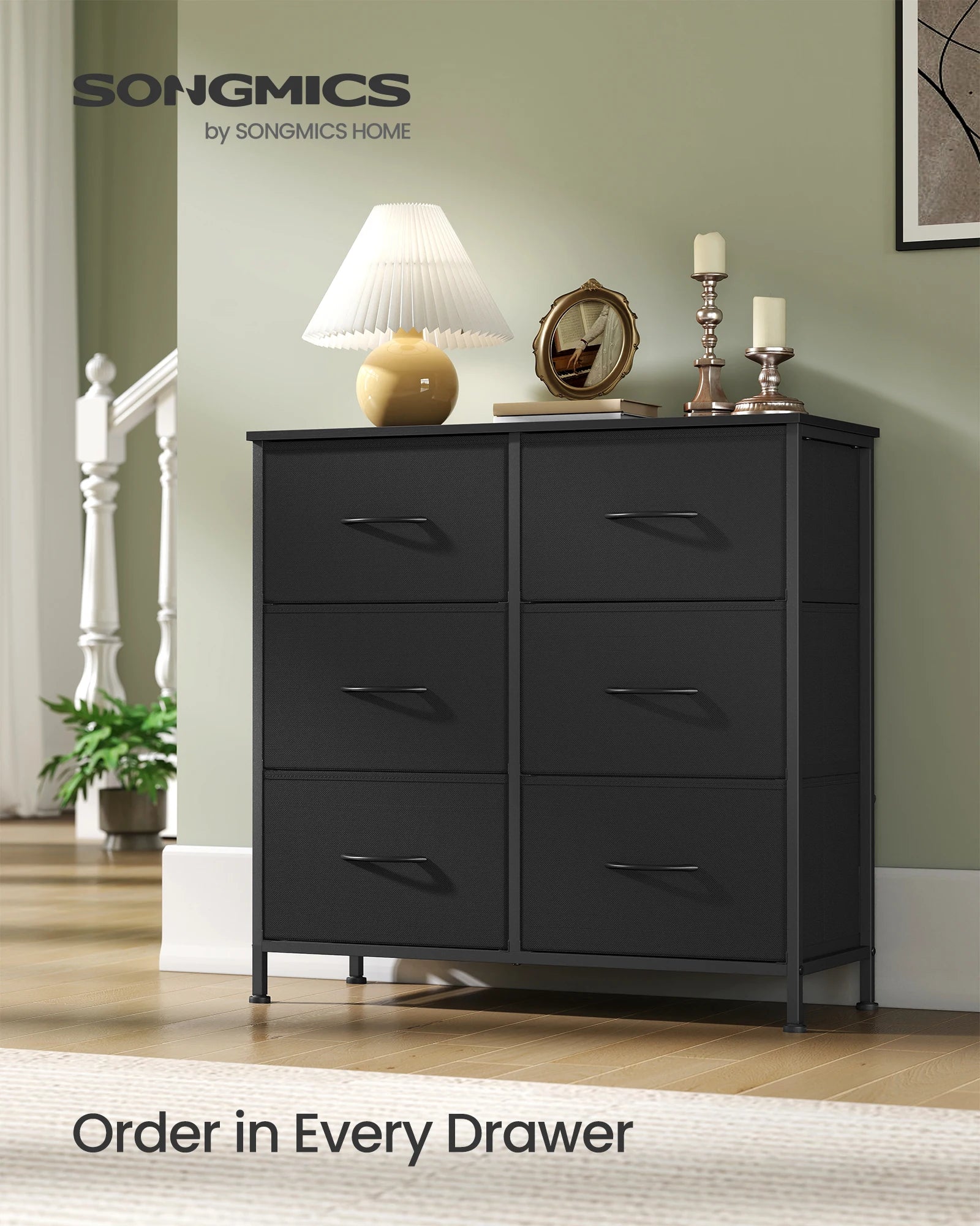 SONGMICS Dresser for Bedroom, Chest of Drawers, TV Stand, Steel, MDF, 6 Non-Woven Fabric Drawers, Storage Organizer Unit, Closet