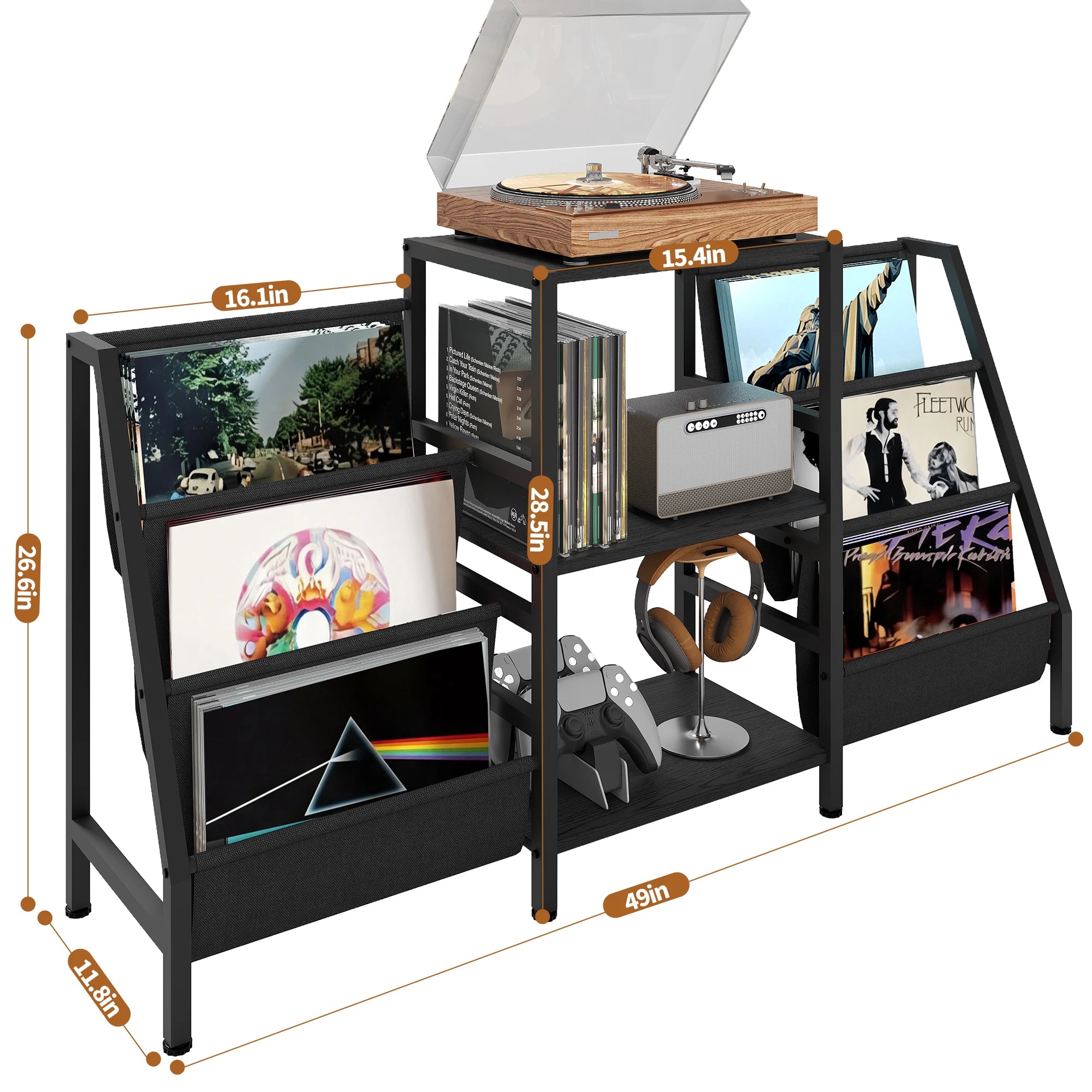 JHK 3-Tier AV Media Stand CD Rack Storage Cabinet with Sturdy Steel Shelves Collection DVD Organizer for Living Room Home Office