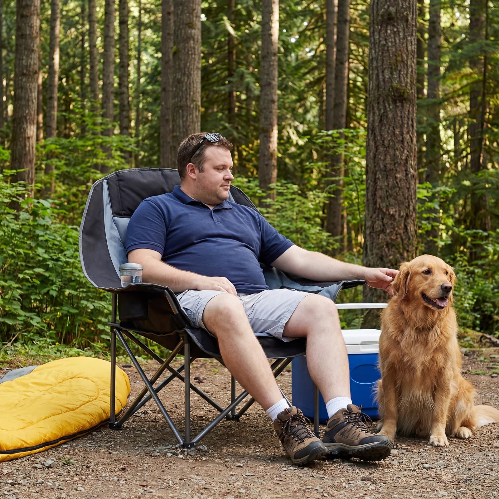 JHK 450lbs Oversized Camping Chair Folding Chair with Cup Holder Padded Armrests Sturdy Steel Frame Outdoor Picnic Chair