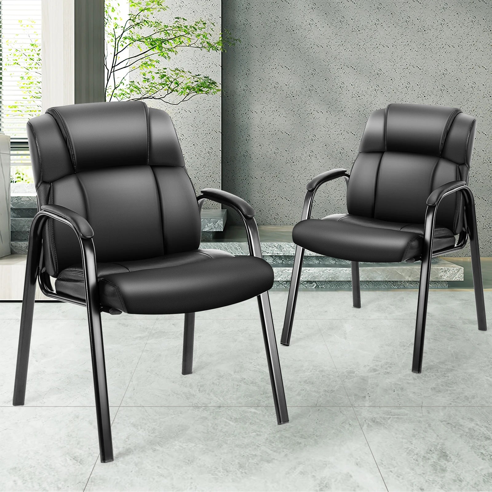 JHK PU Leather Padded Backrest Office Chair Living Room Ergonomic Waterproof Waiting Room Seat Thickened Sponge Cushion Arms
