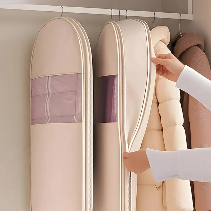 1pc Down Jacket Compressed Dust Cover Clothes Compression Hanging Bag Household Visible Clothes Storage Bag Wardrobe Organizer