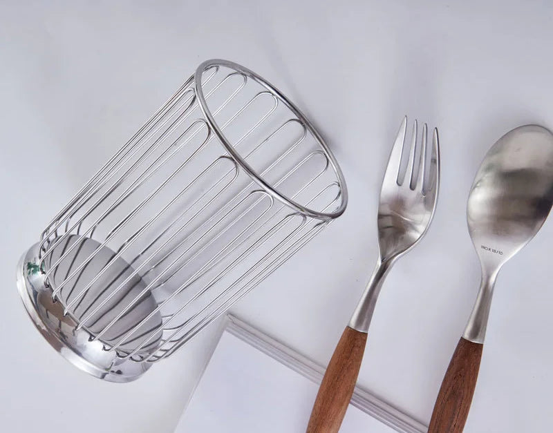 1pc Cutlery Drain Basket Stainless Steel Chopsticks Holder Fork Spoon Storage Basket Kitchen Desktop Hollowed-out Fruit Basket