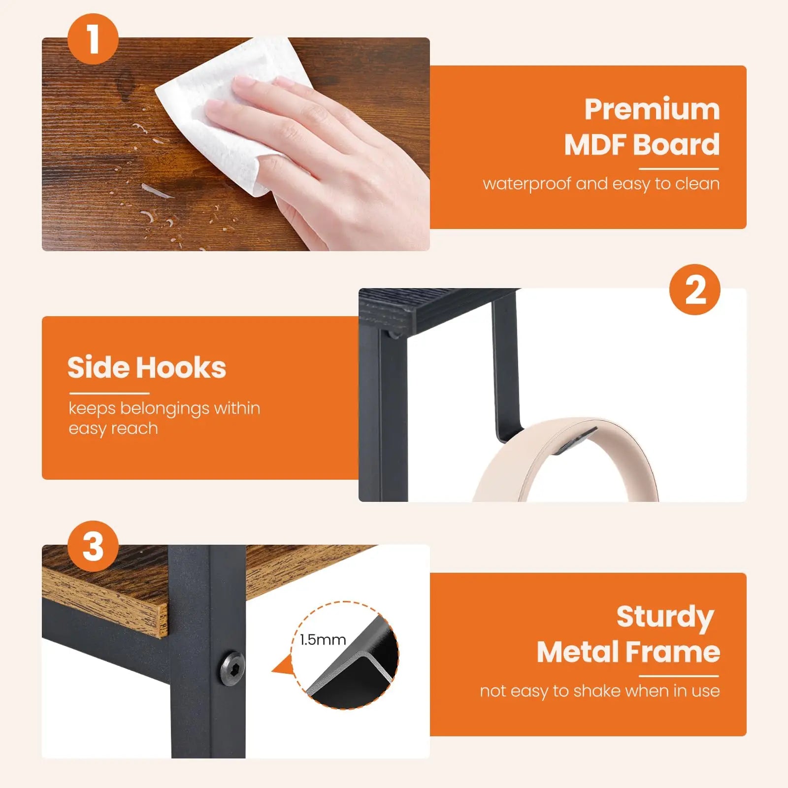 JHK 47IN Computer Desk with 2 Drawers For Study Office Gaming Wood Table with Adjustable Position Drawers Modern Work Table
