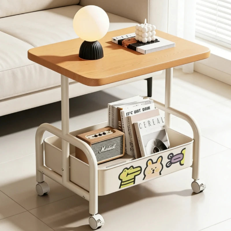  Rolling Laptop Desk & Storage Table - Double-Tier Mobile Stand with Basket, Perfect as Sofa Side Table or Bedroom Nightstand