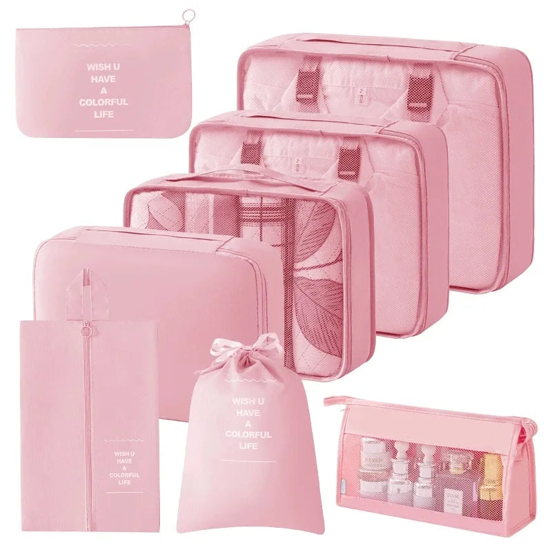 7/8/9/10 Pcs Set Travel Organizer Storage Bags Suitcase Packing Cubes Set Cases Portable Luggage Clothes Shoe Tidy Pouch Folding