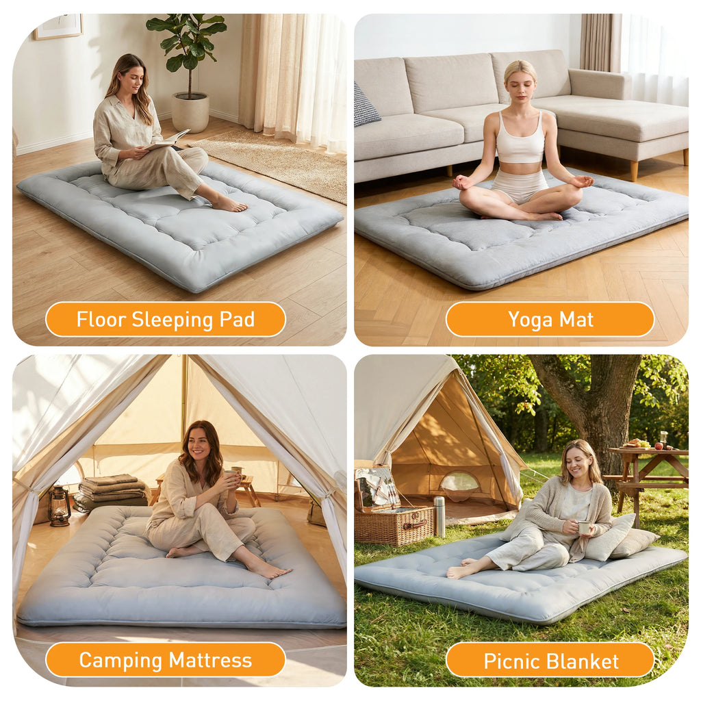 JHK Foldable 4 Inch Soft Bed Mattress Full Queen Size Thick Mattress Soft and Breathable Portable Bed Topper Bedroom Home Use
