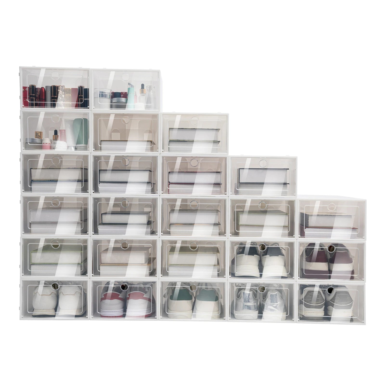 20/24PCS Foldable Flip Shoe Boxes Set Clear Plastic Stackable Storage Containers Home Organizer 33x23x14cm - Shoe Rack Case