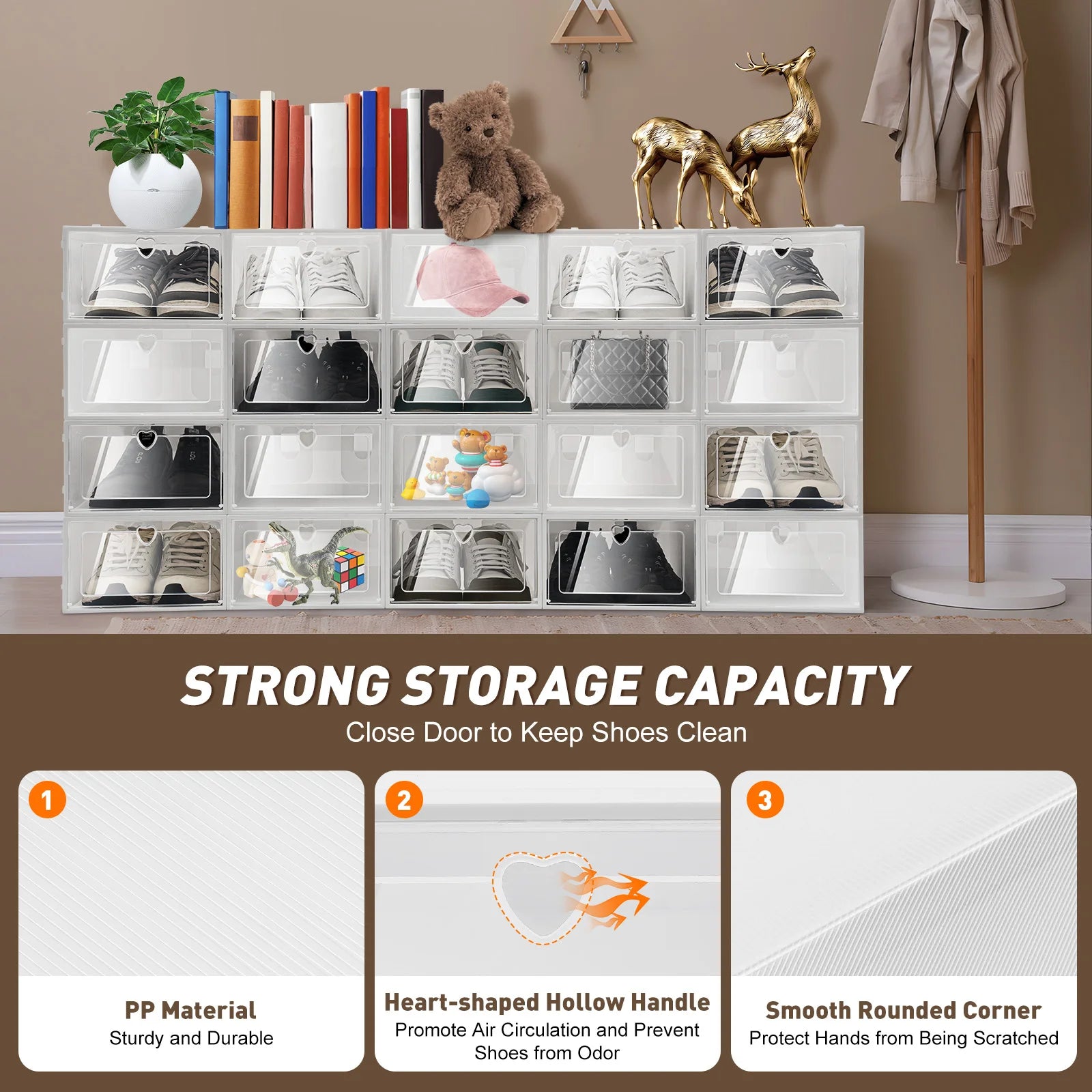 20PCS Foldable Flip Shoe Boxes Set, Shoe Rack Stackable Storage Container Plastic Clear Shoe Case Home Organizer 33*23*14cm