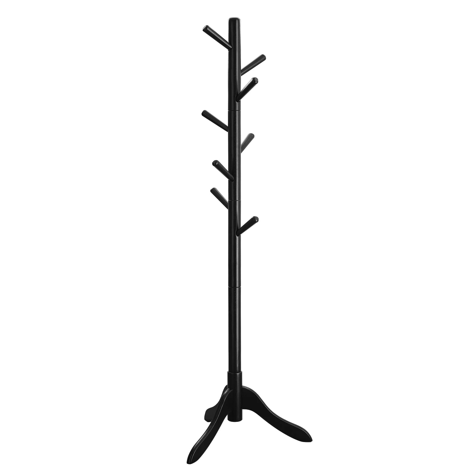 VASAGLE Solid Wood Coat Rack, Free Standing Tree-Shaped Coat Rack with 8 Hooks, 3 Height Options, for Clothes, Hats, Bags, Livin