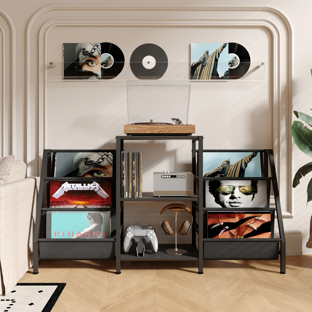 JHK 3-Tier AV Media Stand CD Rack Storage Cabinet with Sturdy Steel Shelves Collection DVD Organizer for Living Room Home Office