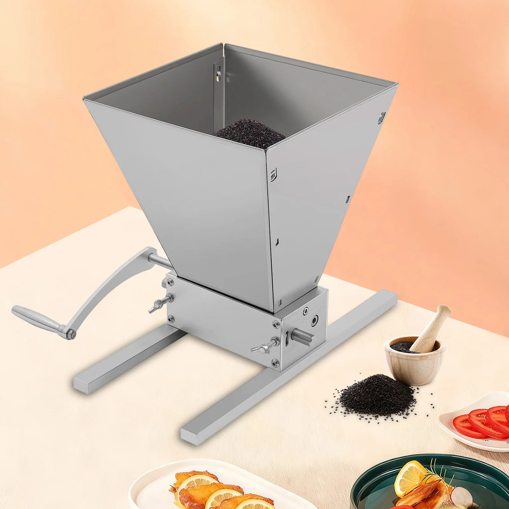4L Grain Mill Grinder,Stainless Steel Manual Malt Crusher Hand Crank/Electric Drill Grain Grinder Milling Barley Wheat Home Brew