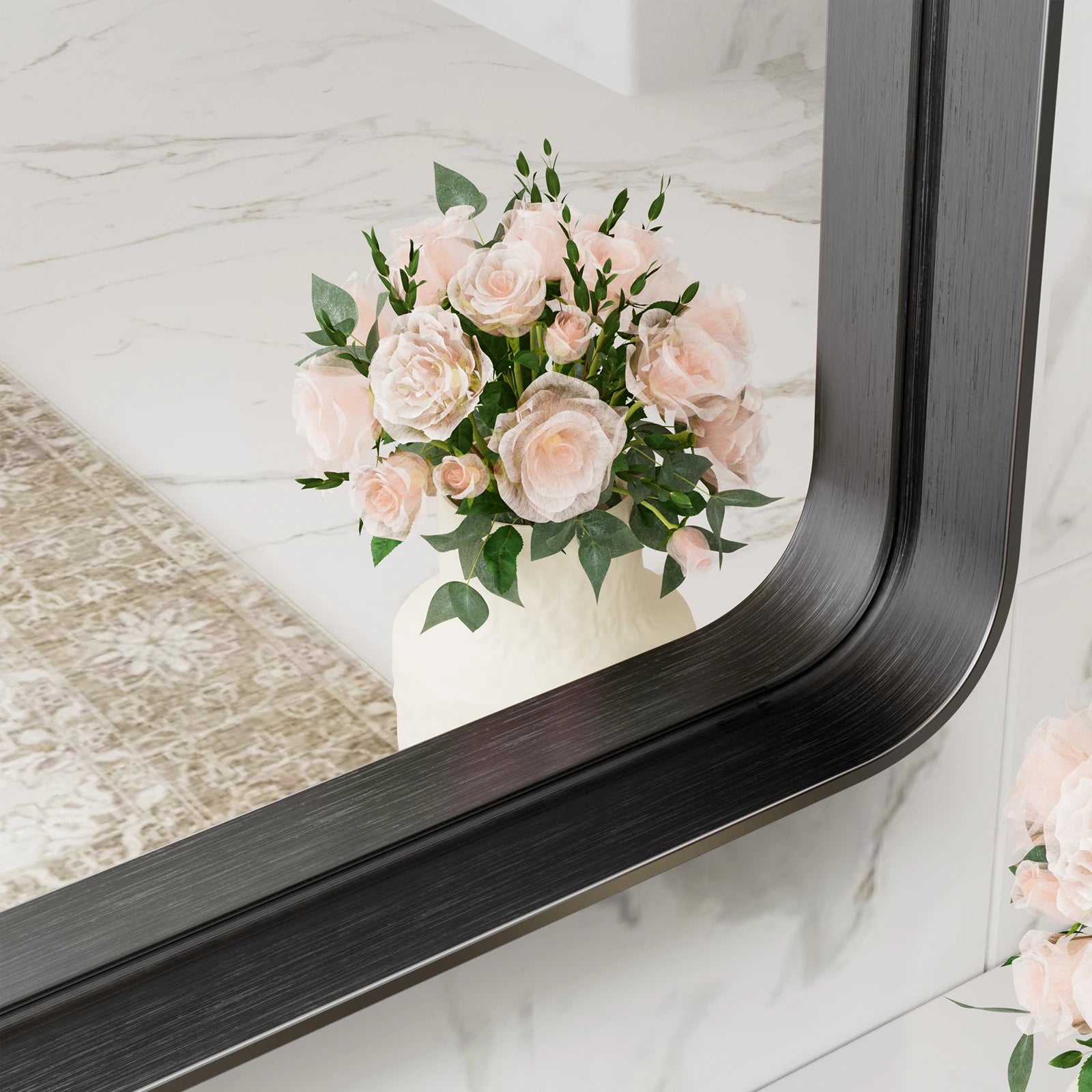 JHK 24x36 Inch Large Rectangle Vanity Framed Mirror for Wall Matte Metal Framed Modern Mirror Tempered Glass For Living Room