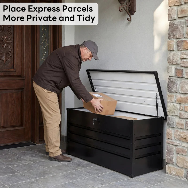 JHK 180 Gallon Outdoor Iron Deck Box Large Capacity Water Resistant Storage Box With Lockable for Patio Outdoor Furniture