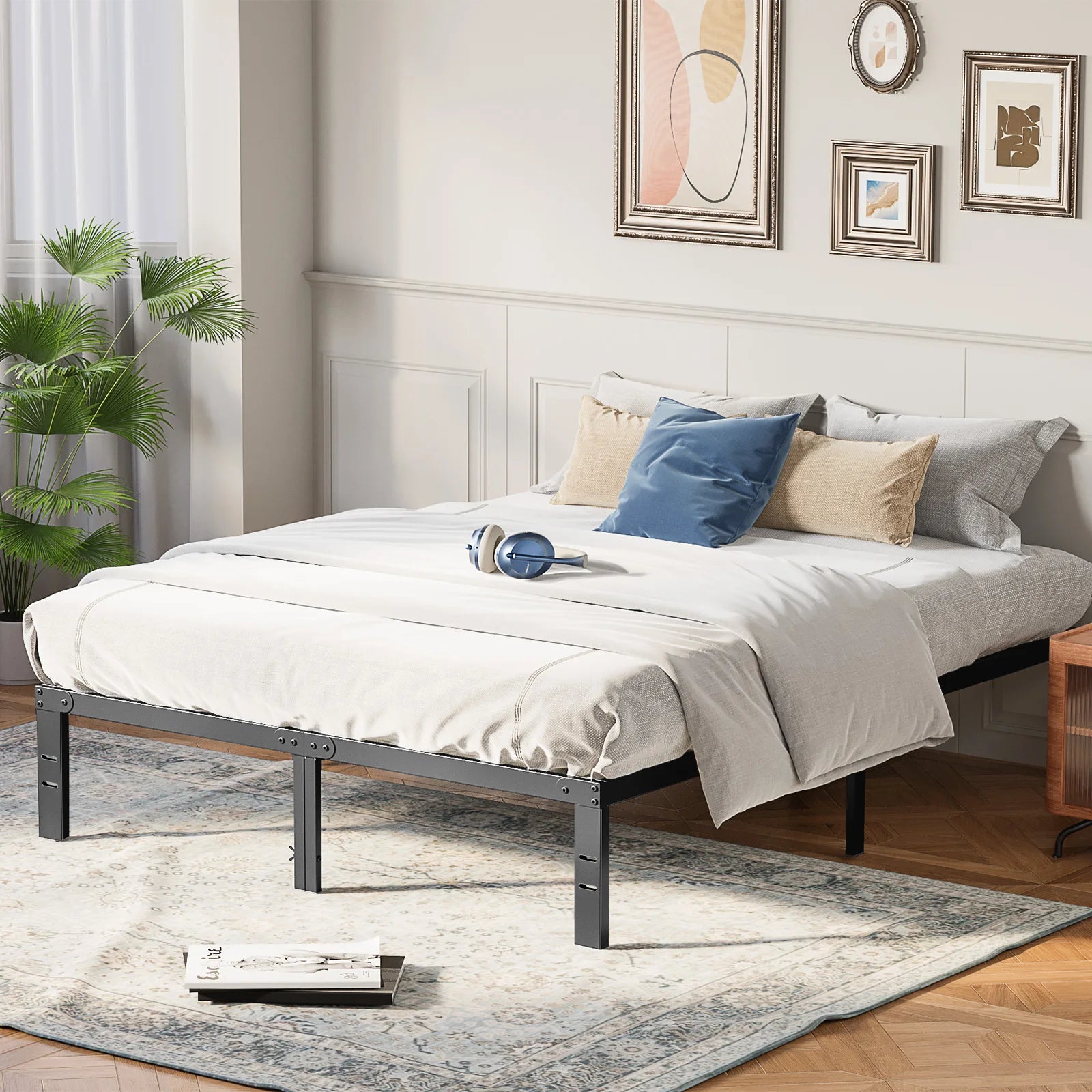 JHK Basic 12IN Twin Full Queen King Size Bed Frame Metal Platform Bedroom Frames with Storage Space Sturdy Steel Slat Support