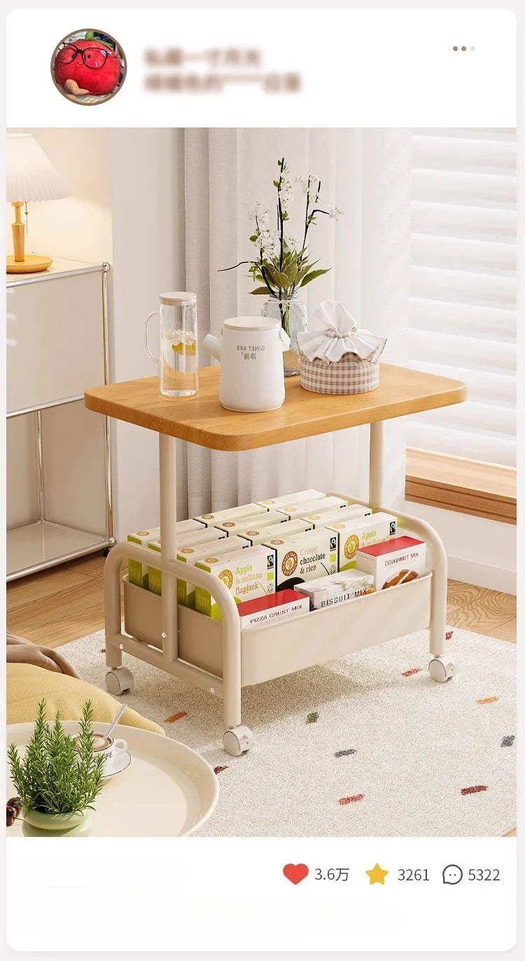  Rolling Laptop Desk & Storage Table - Double-Tier Mobile Stand with Basket, Perfect as Sofa Side Table or Bedroom Nightstand