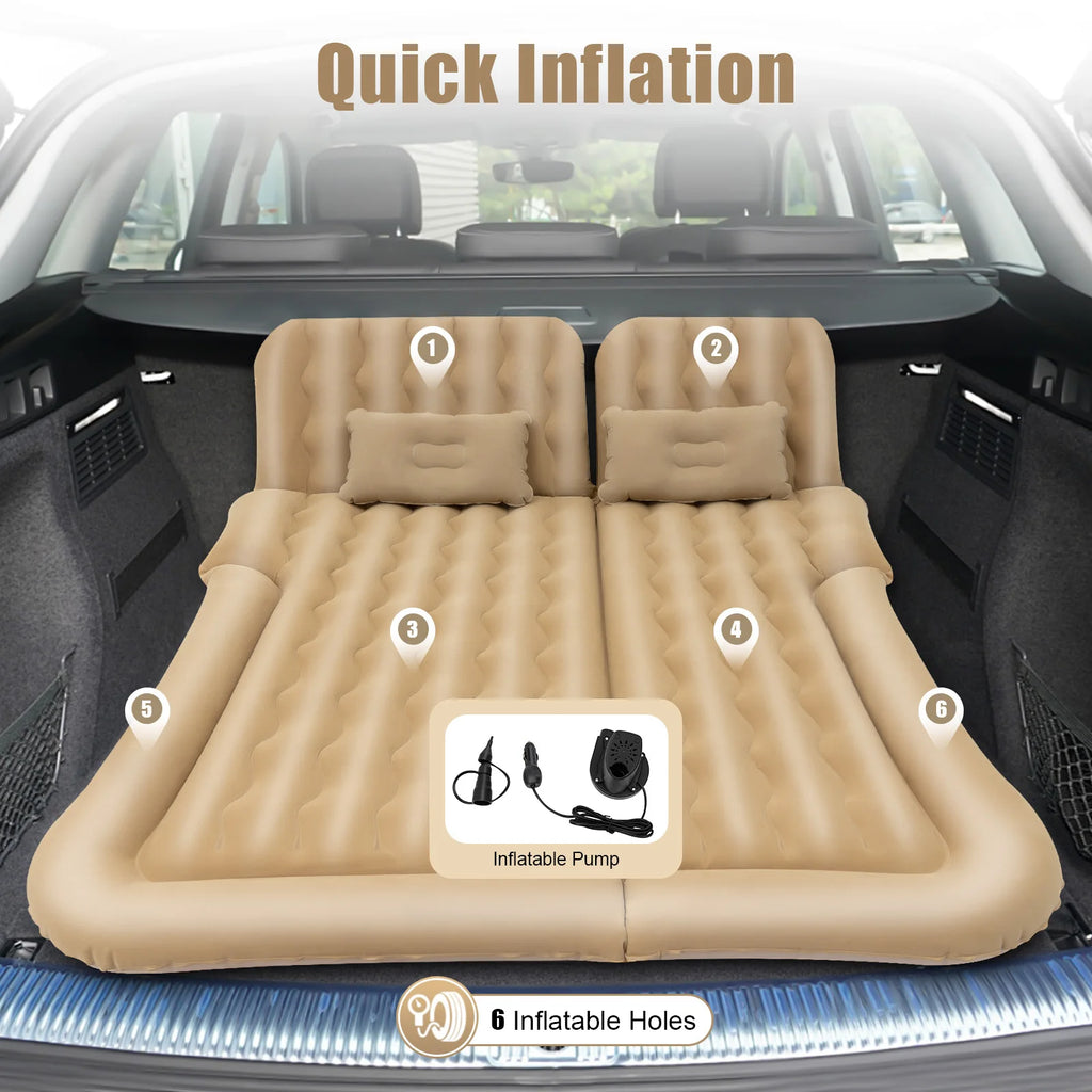 Universal Foldable Inflatable Bed Portable Inflatable Mattress Set Car Back Seat Sleeping Flocking Air Bed Cushion w/Pump+Pillow