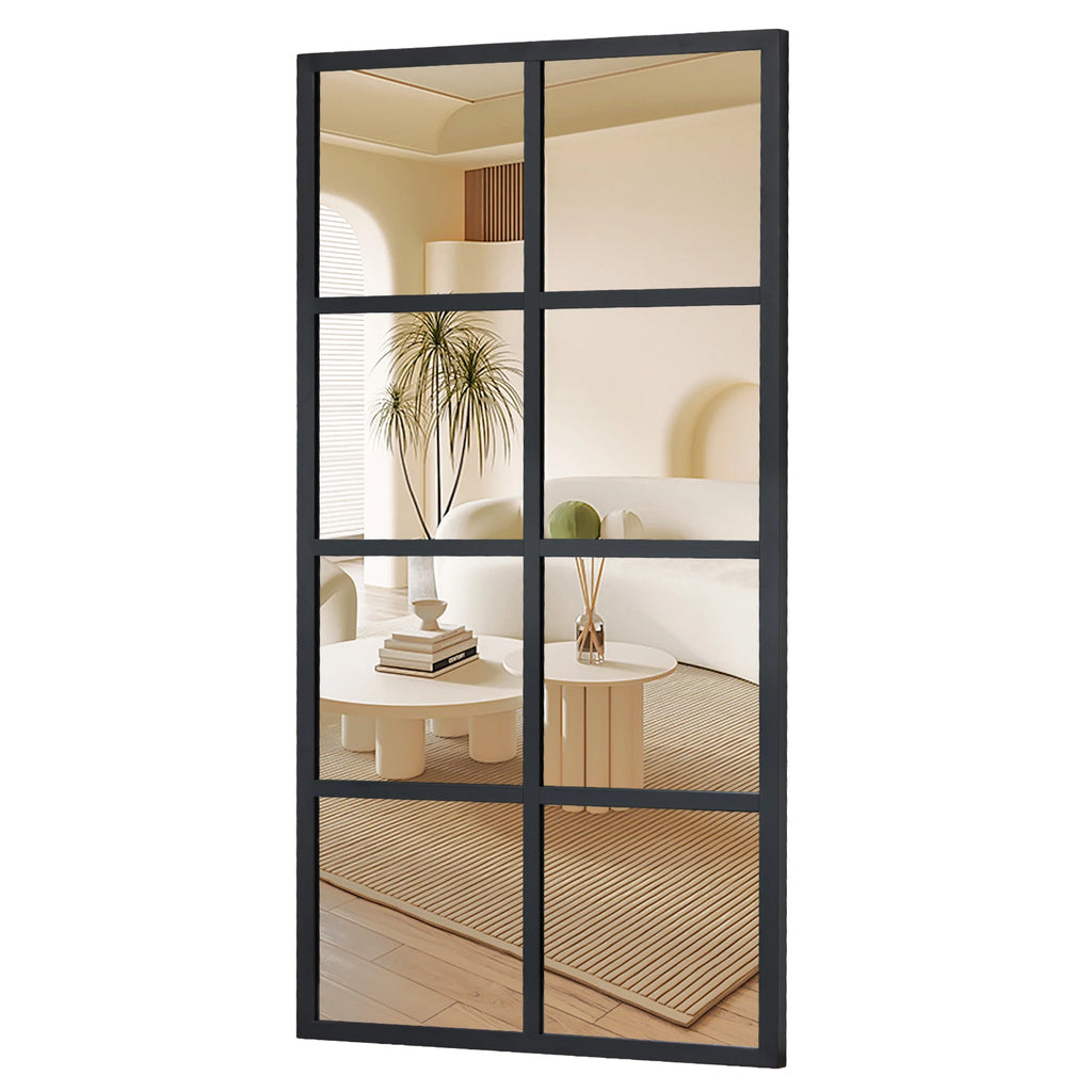 JHK Standing Hanging Full Body Wall Mirror Rectangle Window Pane Decorative Mirror Metal Framed Mirror for Bathroom Living Room