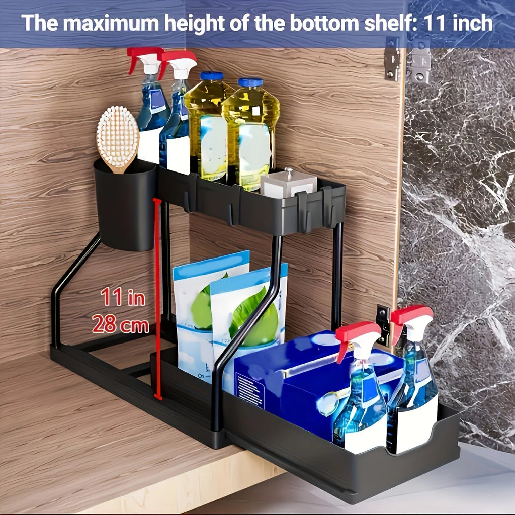 2 Tier Under Sink Organizer, Pull-Out Drawer Storage Rack, Multipurpose Kitchen Bathroom Shelf for Spice, Cosmetics, Toiletries