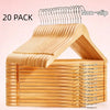 20pcs Non-Slip Wooden Clothes Hangers with Grooves, Solid Wood Clothing Rack for Wardrobe Bedroom & Clothing Store