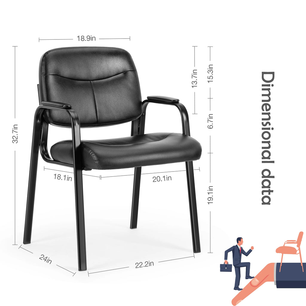 JHK Pu Leather Waiting Room Chair Comfy Guest Chairs with Padded Arms for Reception Conference Side Office Desk Home Furniture