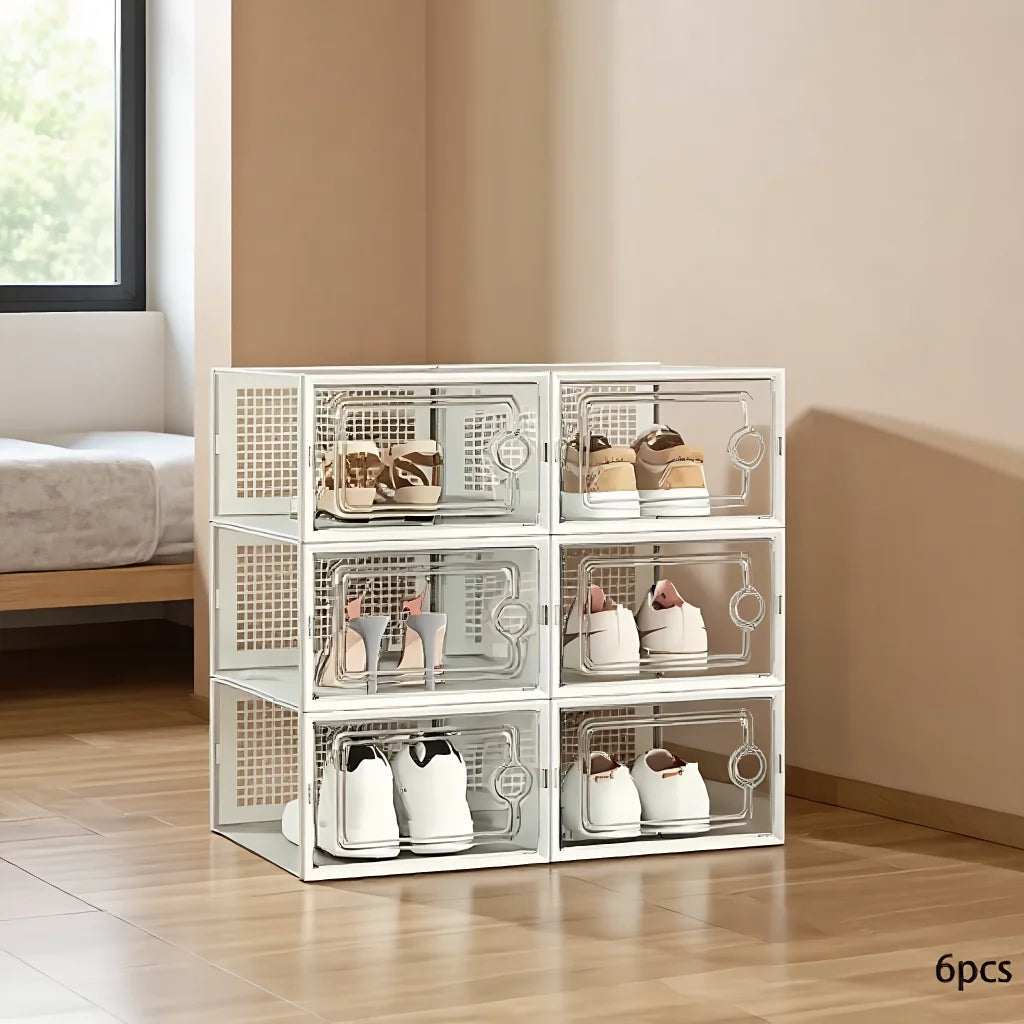 6/12/24 shoe box, thick transparent tape cover, foldable and stackable shoe rack, plastic sports shoe storage box, space saving