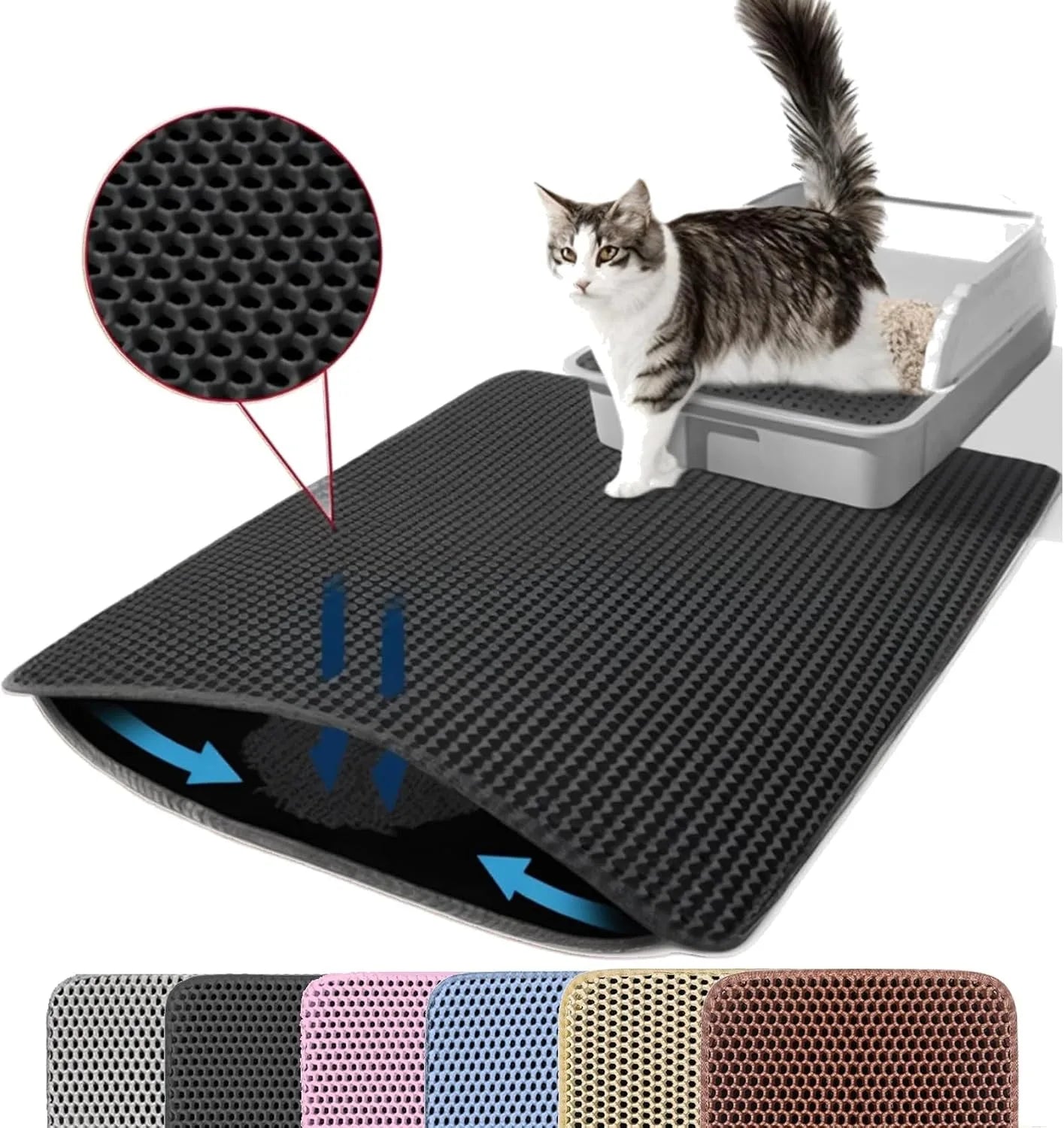 NEWc Large Size Cat Litter Mat-Advanced Honeycomb Double Layer Design,Urine Waterproof,Easy Cleaning,Scatter Control,Stay Clean