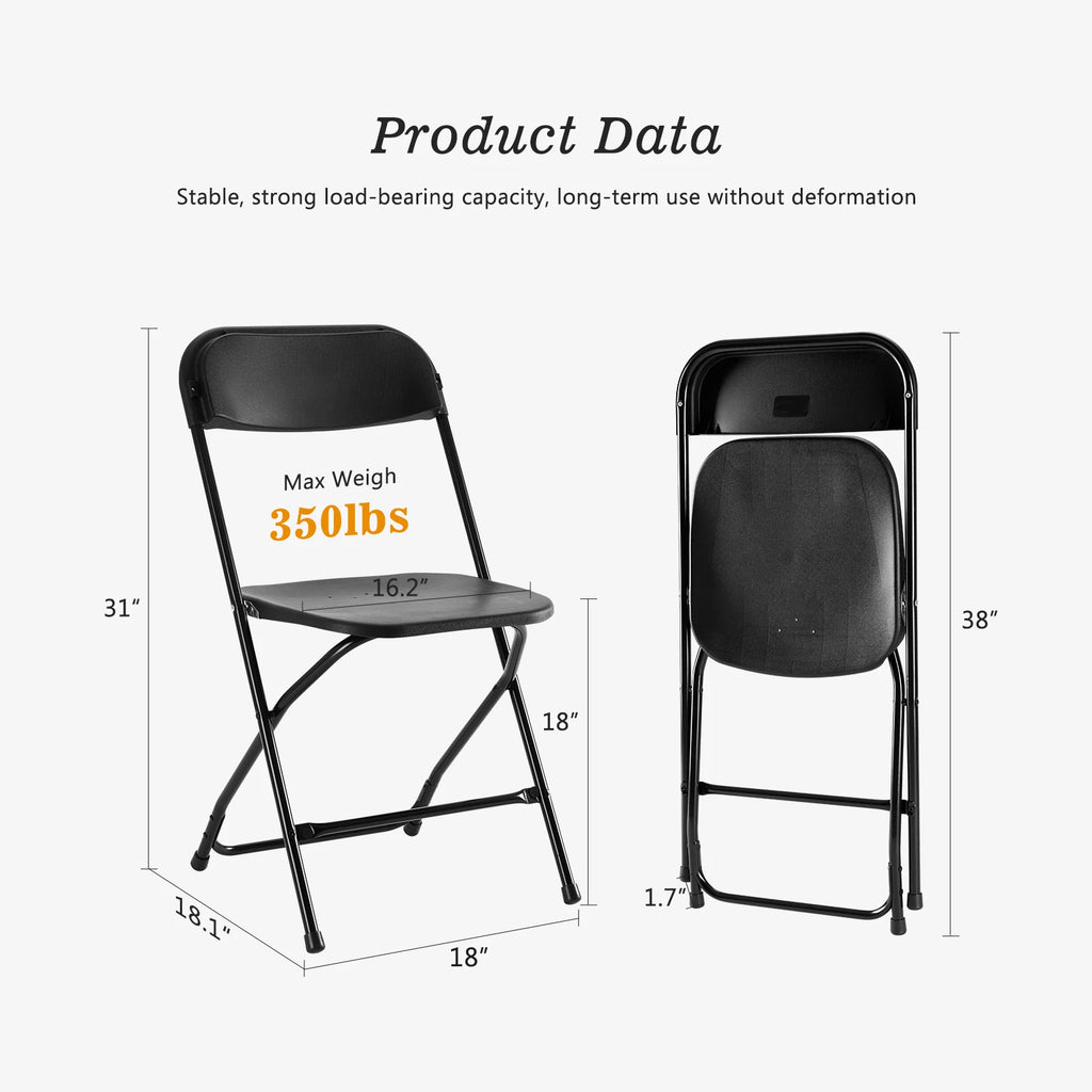 JHK Plastic Folding Chair 10 Pack 330LB Load Capacity Living Room Dinner Chairs Lightweight Portable Indoor/Outdoor Home Office