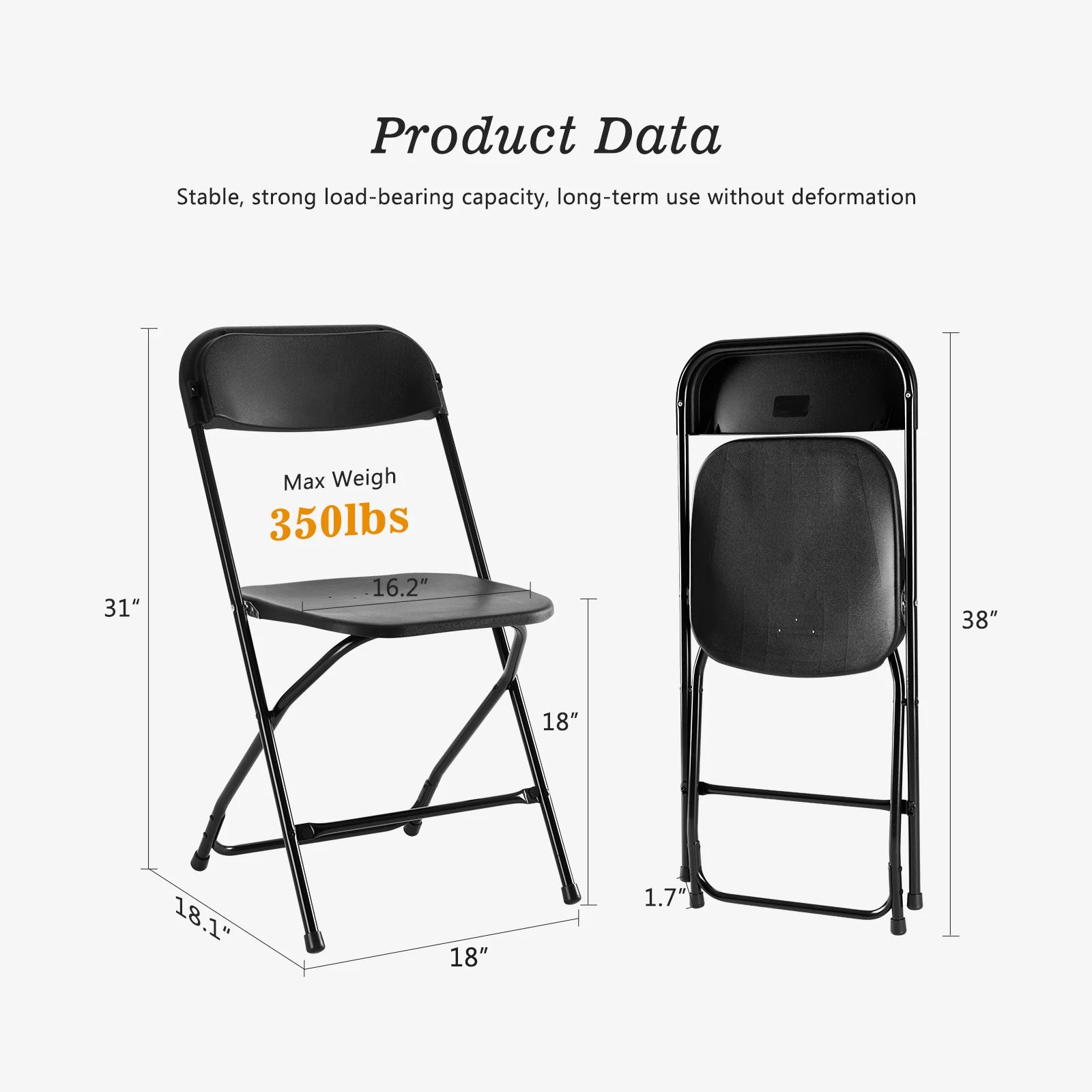 JHK Plastic Folding Chair 10 Pack 330LB Load Capacity Living Room Dinner Chairs Lightweight Portable Indoor/Outdoor Home Office