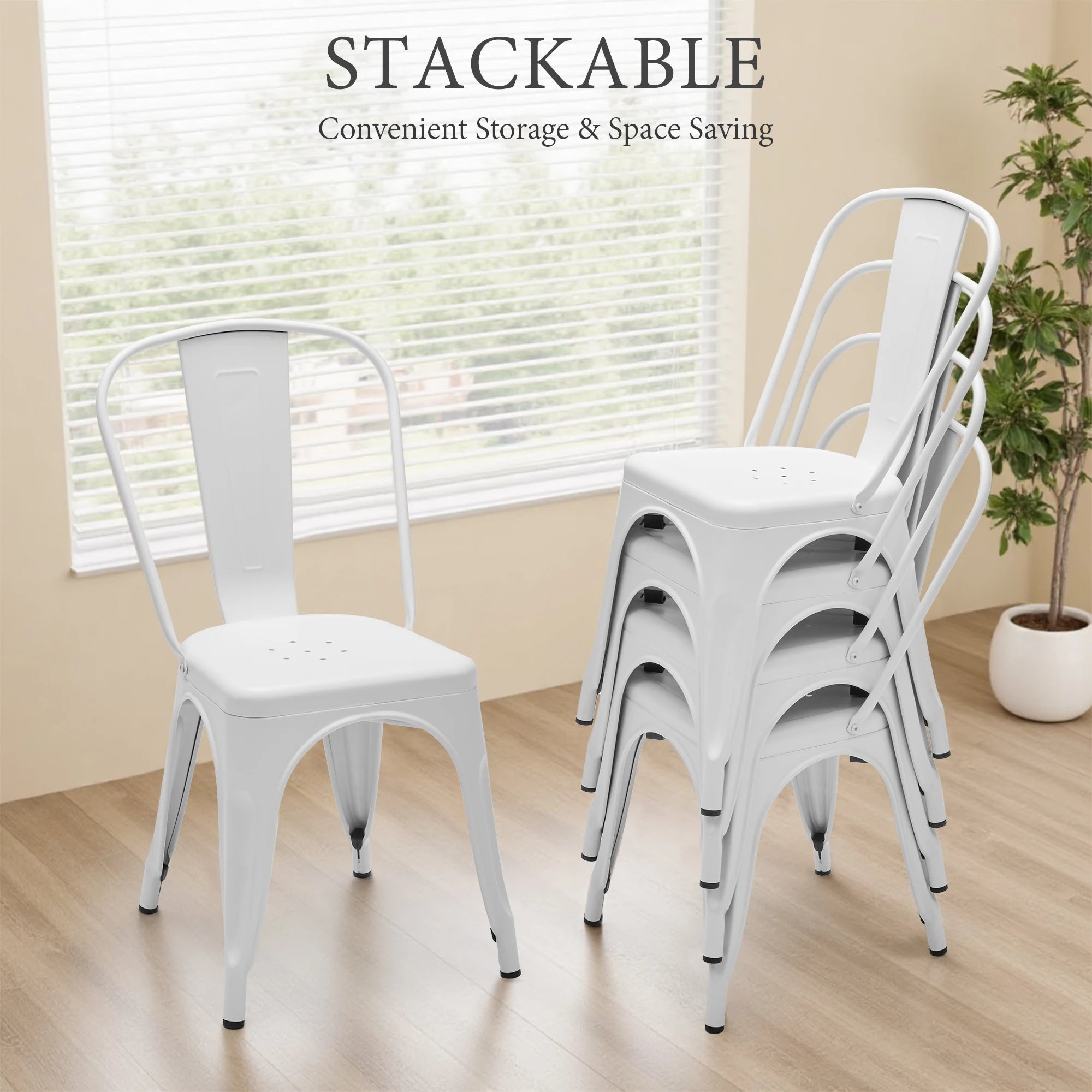 JHK 18IN Metal Dining Chairs Set of 4 Stackable Patio Outdoor Chairs Modern Chairs 300LBS Weight Capacity For Dining Room