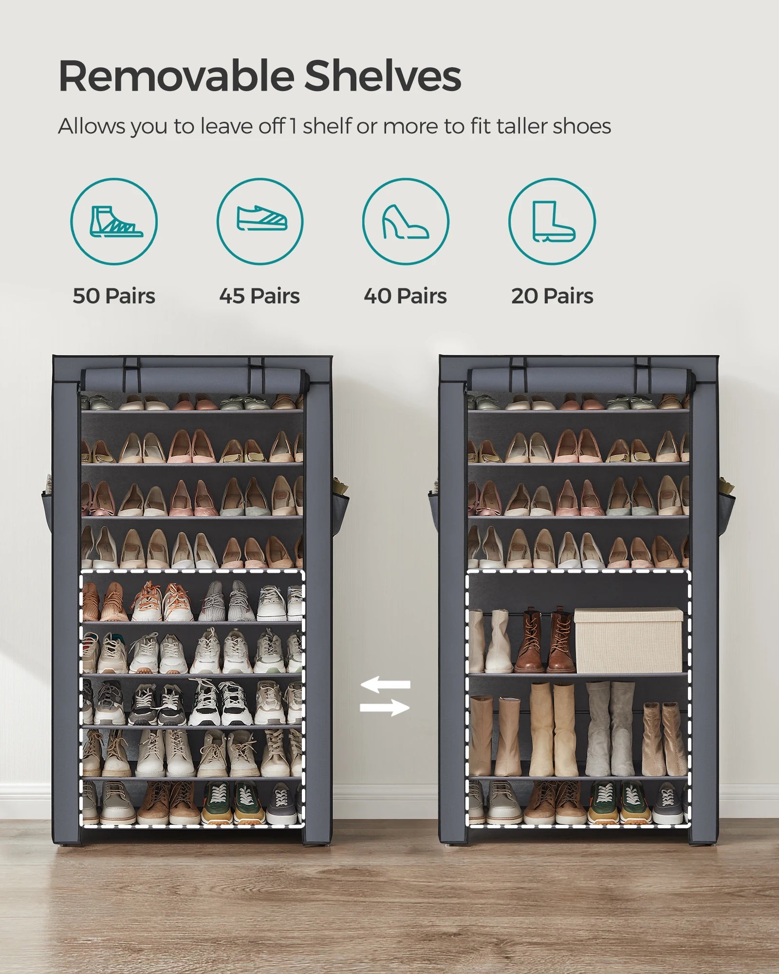 SONGMICS 10-Tier Shoe Rack, Shoe Storage Cabinet with Dustproof Cover, Free-Standing Shoe Storage Organizer for Closet, Entryway