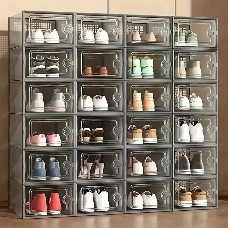 24pcs Large Stackable Plastic Shoe Storage Boxes Transparent Dustproof Display Cabinet for Men/Women Sports Shoes Boots Hats - Home Organization