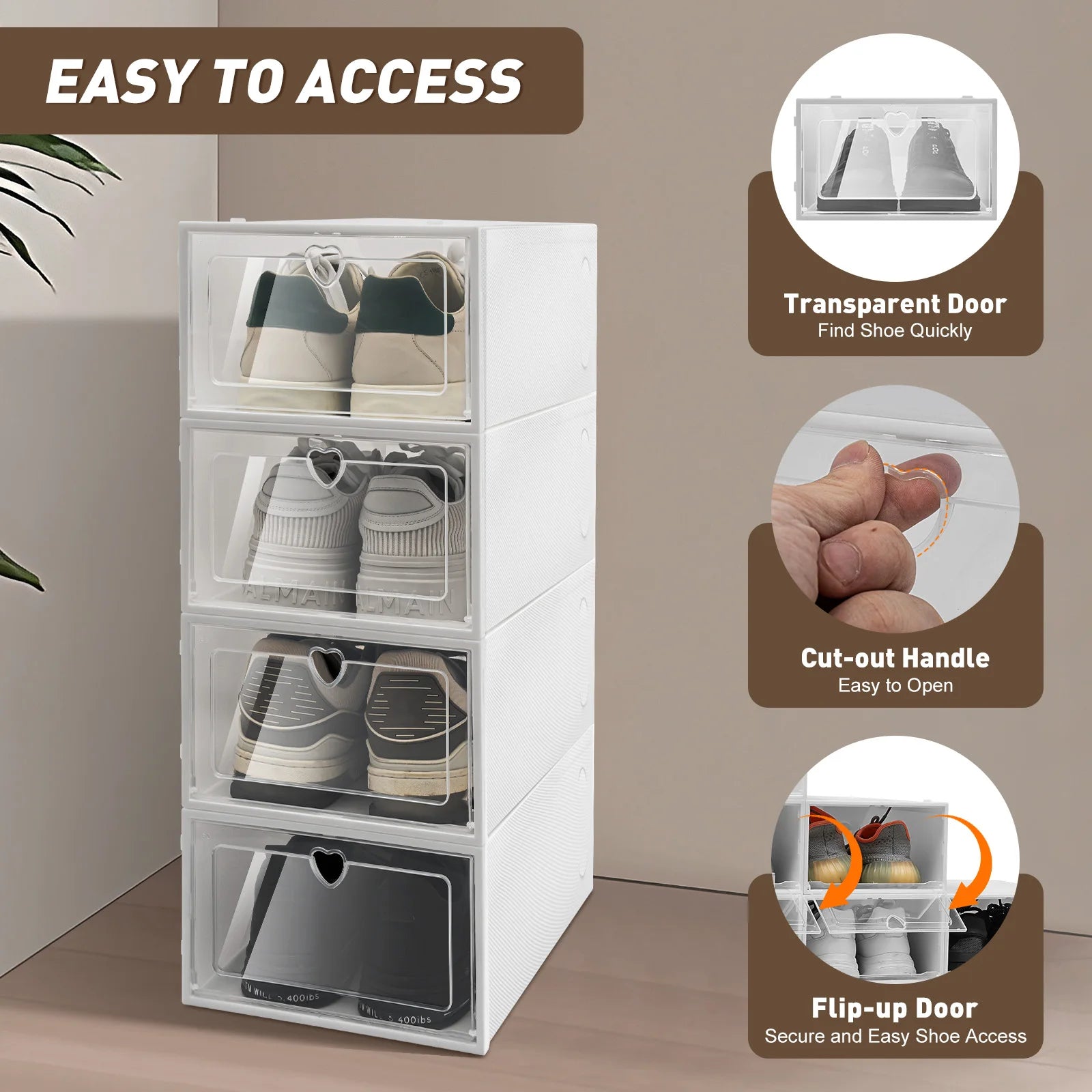 20PCS Foldable Flip Shoe Boxes Set, Shoe Rack Stackable Storage Container Plastic Clear Shoe Case Home Organizer 33*23*14cm