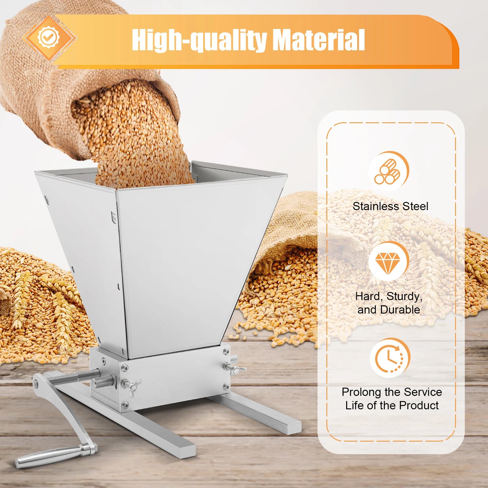 4L Grain Mill Grinder,Stainless Steel Manual Malt Crusher Hand Crank/Electric Drill Grain Grinder Milling Barley Wheat Home Brew