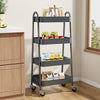 JHK 4 Tier Metal Storage Kitchen Cart with Lockable Wheels Mobile Shelving Unit Utility Rolling Organizer For Home Narrow Places
