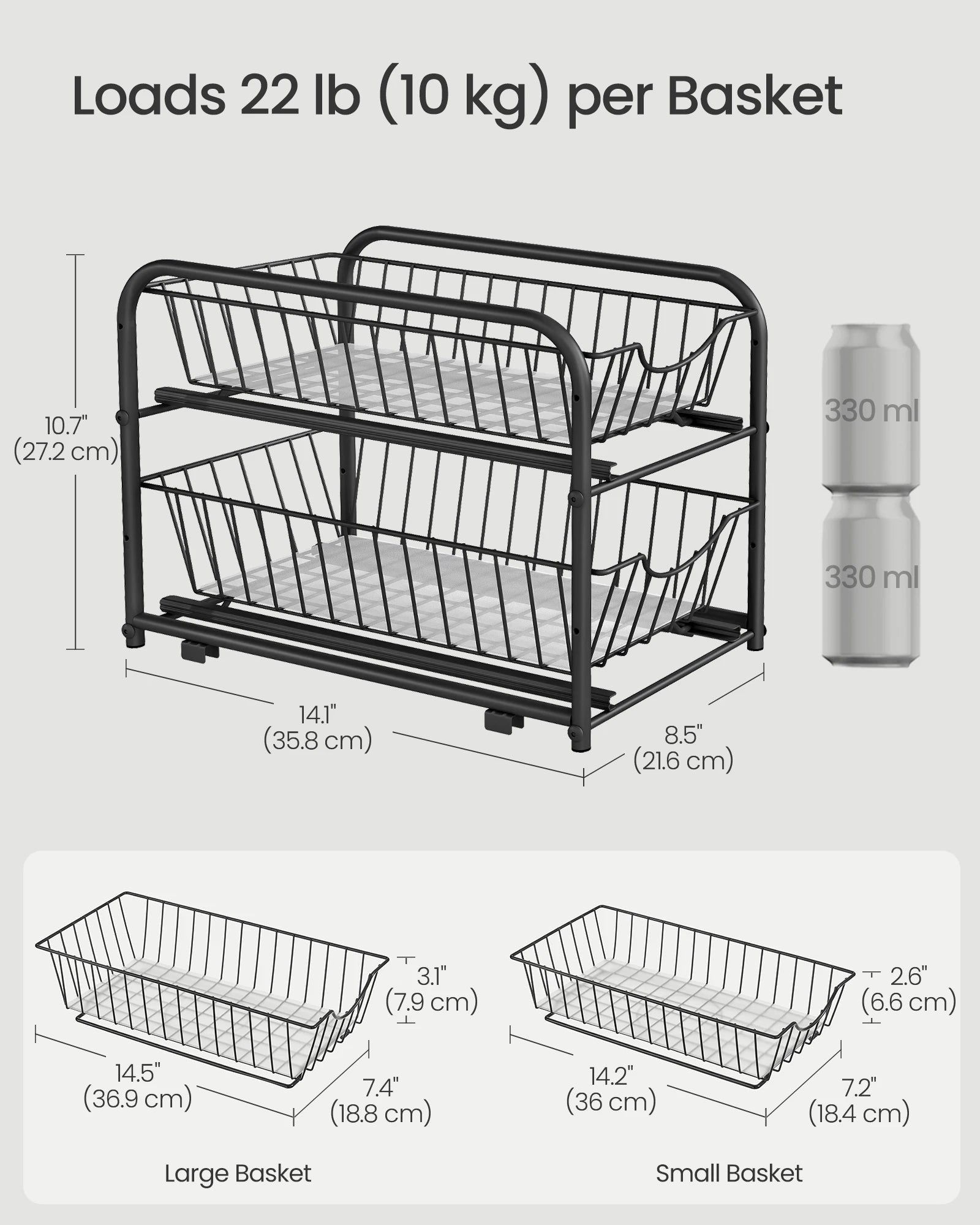 SONGMICS 2-Tier Pull Out Cabinet Organizers, Under Sink Organizer, Bathroom Organizer and Storage, Sliding Basket Drawers, Stack