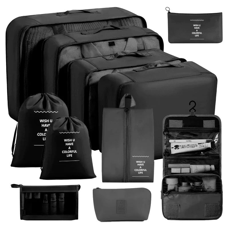 7/8/9/10 Pcs Set Travel Organizer Storage Bags Suitcase Packing Cubes Set Cases Portable Luggage Clothes Shoe Tidy Pouch Folding