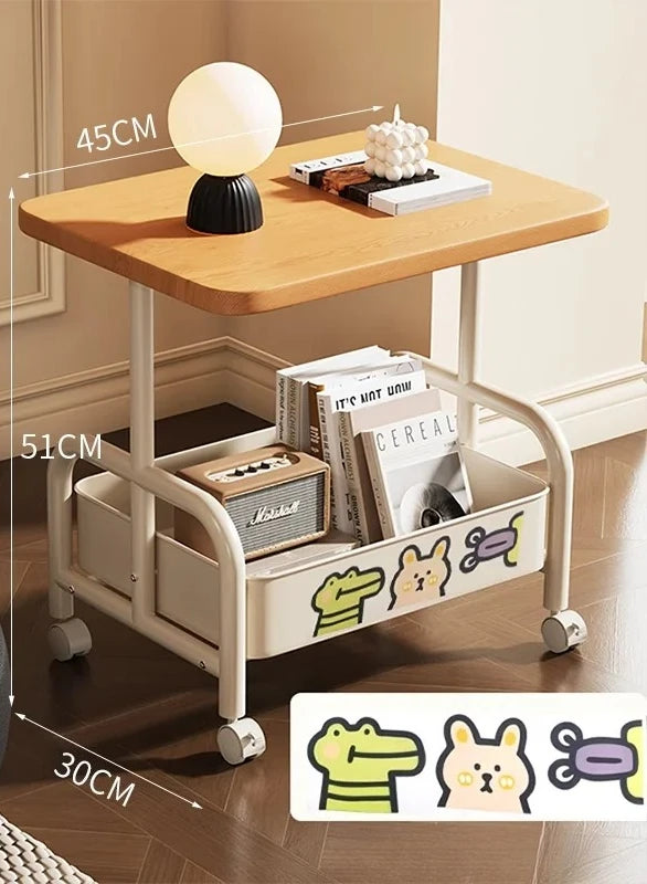  Rolling Laptop Desk & Storage Table - Double-Tier Mobile Stand with Basket, Perfect as Sofa Side Table or Bedroom Nightstand