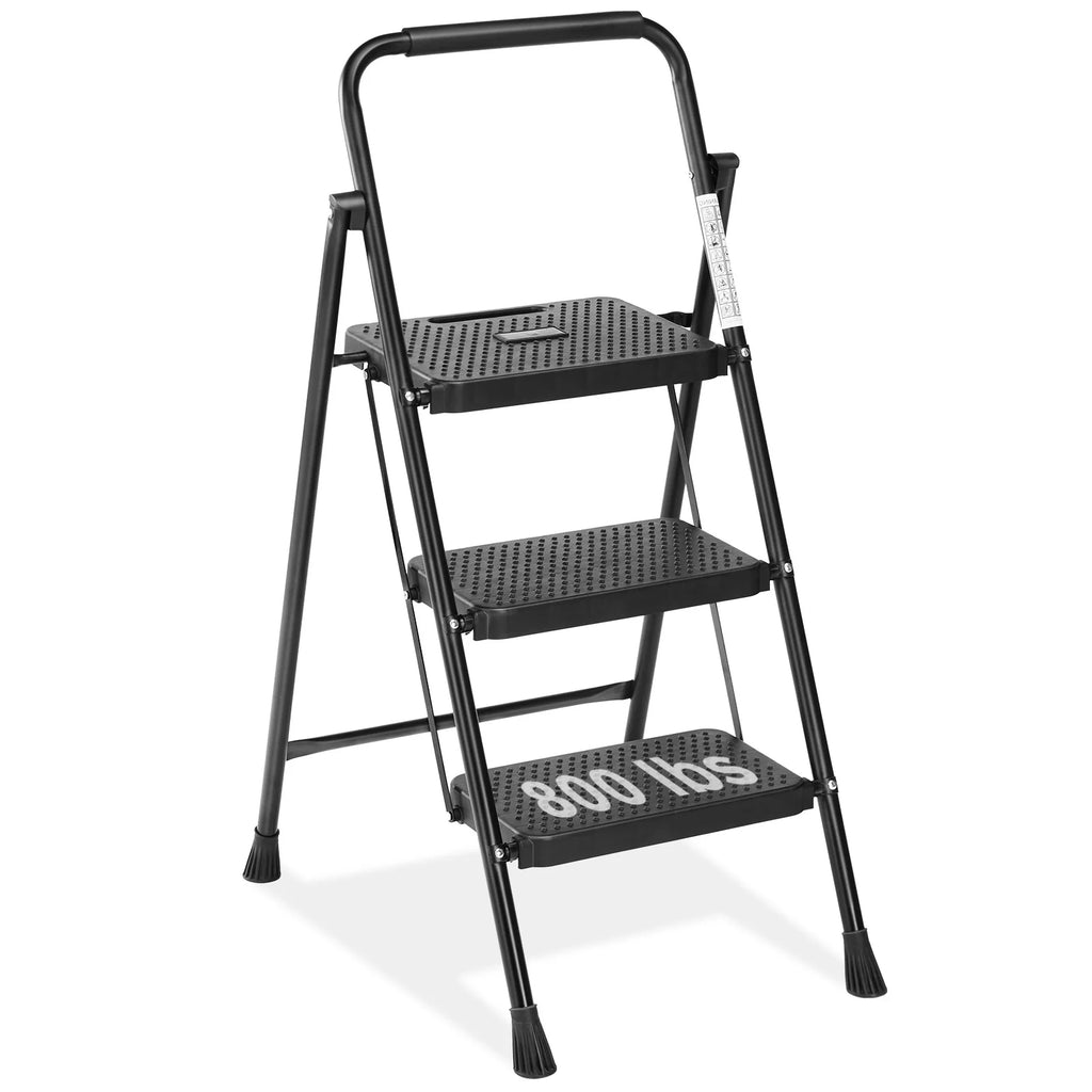 JHK Step Ladder Folding 2 Step Ladder Stool with Anti-Slip Pedal 800lbs Capacity Sturdy Steel Portable Cushioned Handle for Home