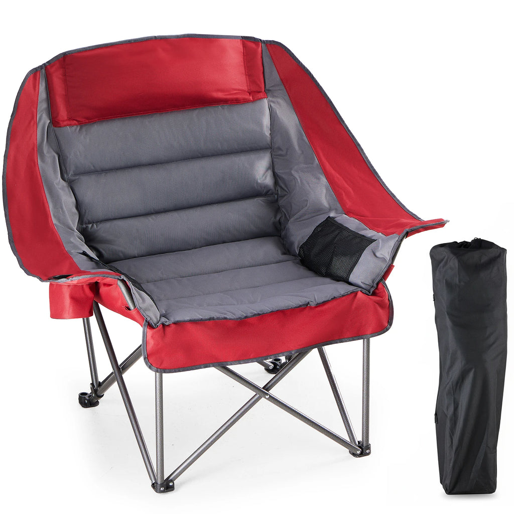JHK 450lbs Oversized Camping Chair Folding Chair with Cup Holder Padded Armrests Sturdy Steel Frame Outdoor Picnic Chair