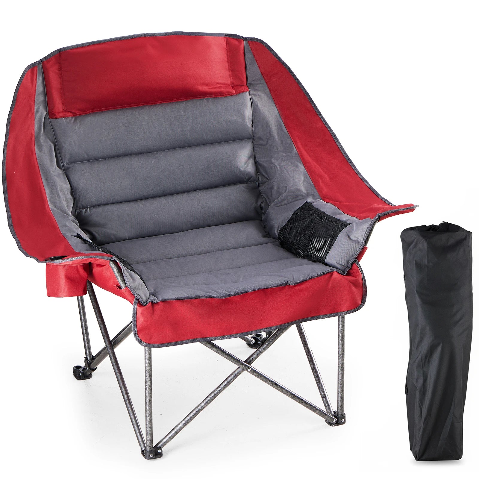 JHK 450lbs Oversized Camping Chair Folding Chair with Cup Holder Padded Armrests Sturdy Steel Frame Outdoor Picnic Chair