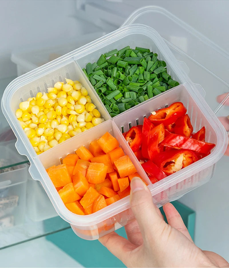 4 Grids Refrigerator Storage Box Food Vegetable Fruit Storage Box Fridge Organizer Drain Basket Meat Onion Ginger Clear Crisper