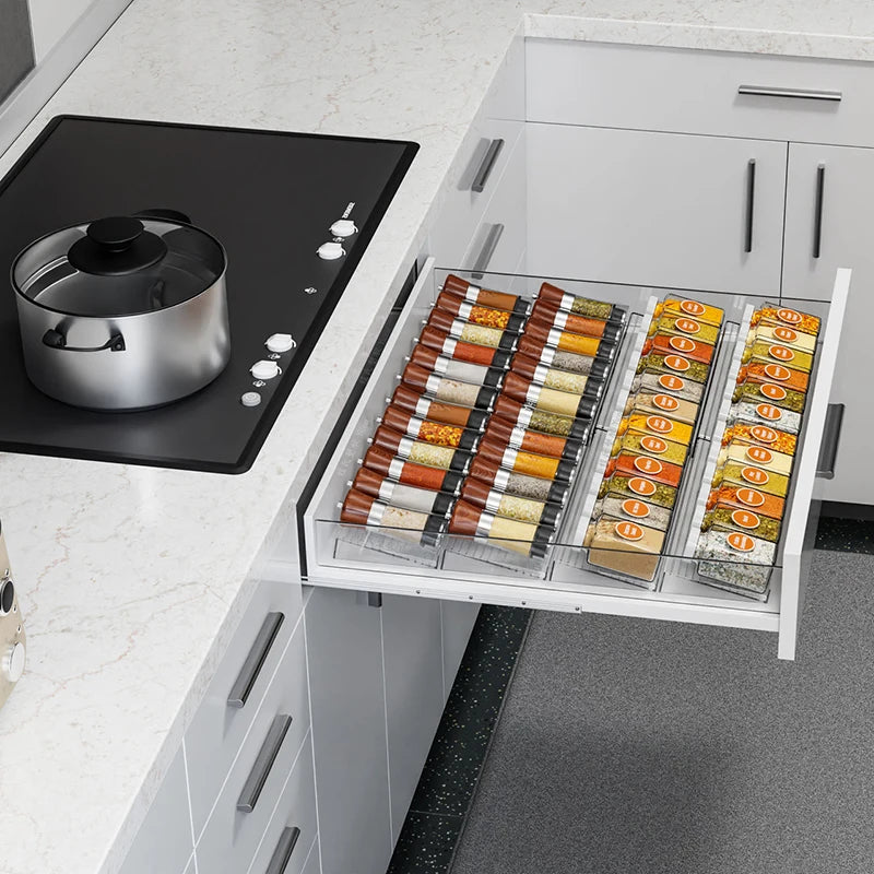 Kitchen Drawer Seasoning Bottle Storage Rack Stepped Style Multiple Layers Cabinet Organizer Adjustable Spice Jars Display Stand