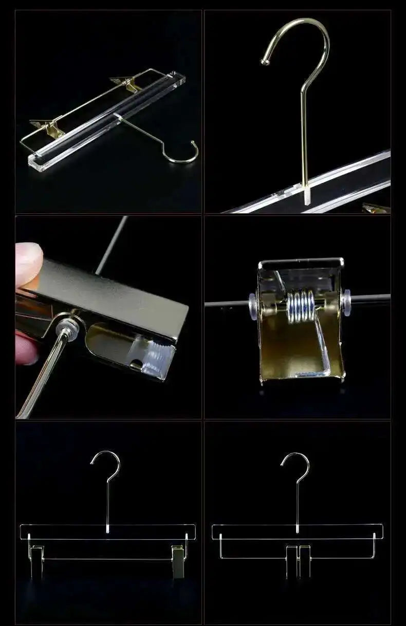 Acrylic Transparent Hanger Display Rack With Crystal Clips For Clothes And Pants