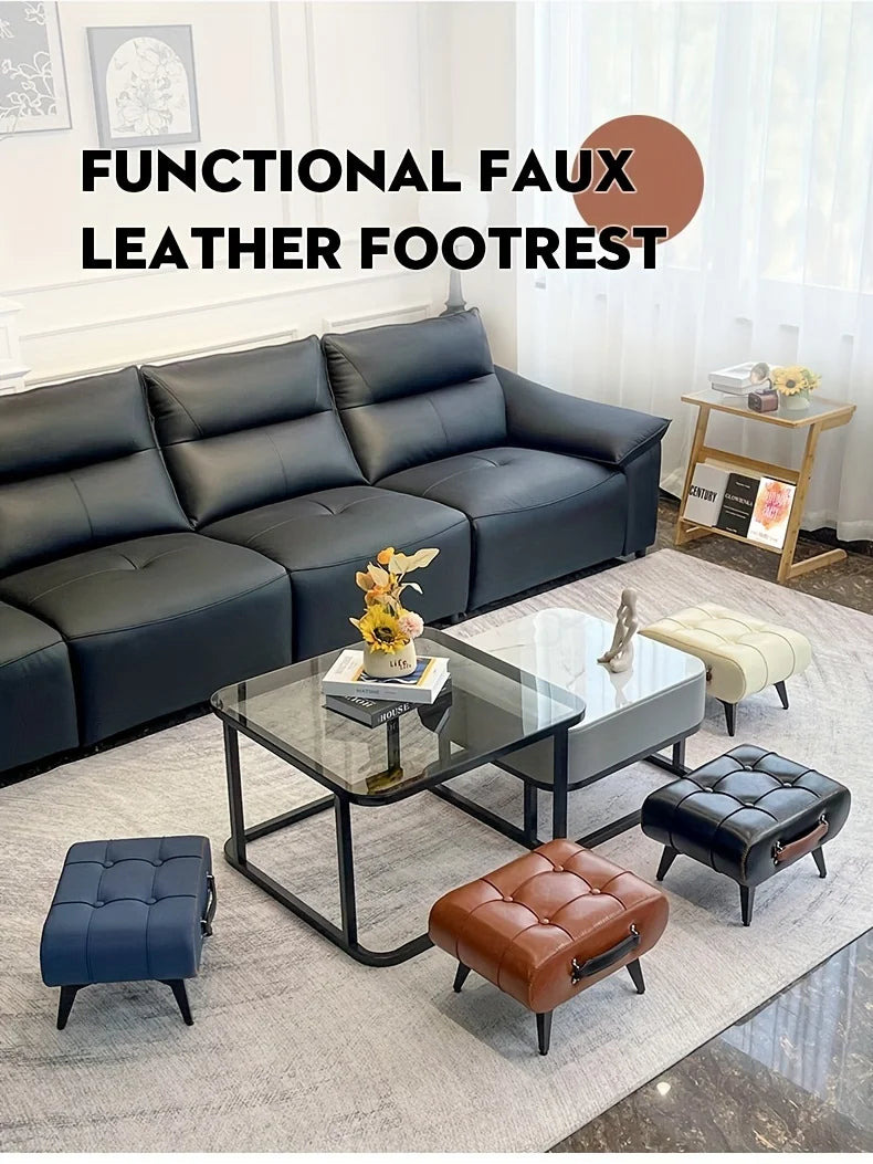 A High-quality Oil-and-wax Leather Low Stool, Footstool, Leather Footrest Stool, Stylish Multifunctional Sofa Side Piece